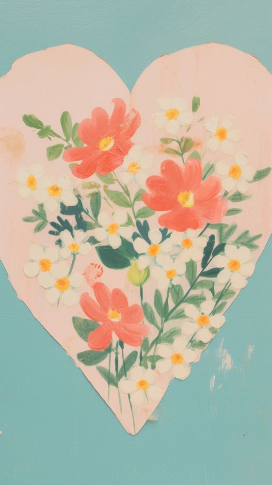 Heart with flower painting pattern plant.
