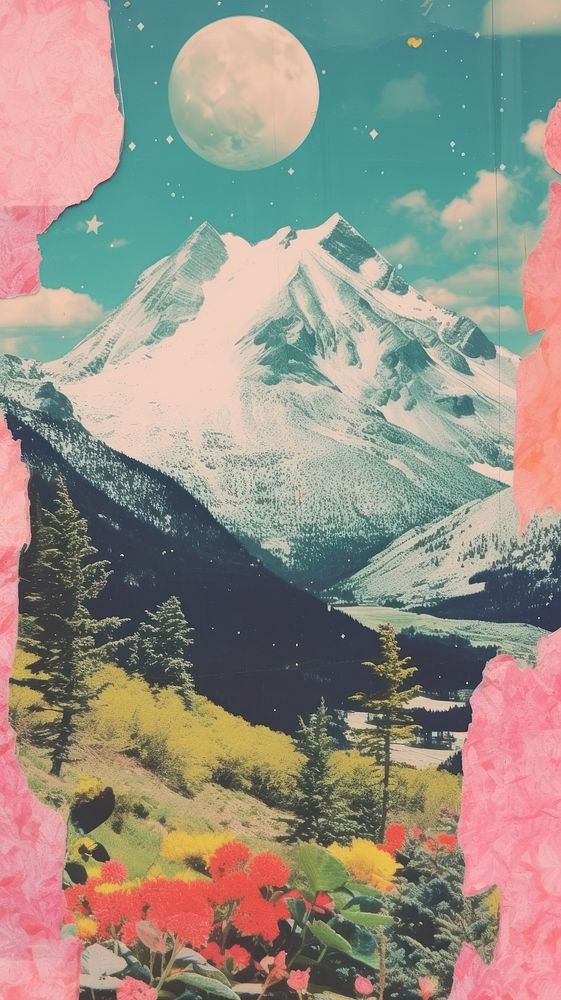 Mountain landscape outdoors collage.