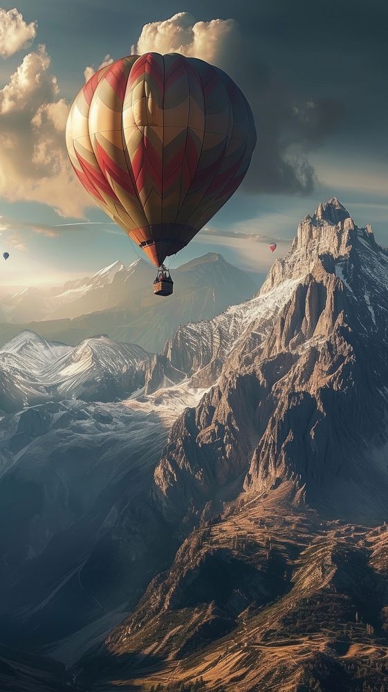 Photography of hot air balloon landscape aircraft mountain.