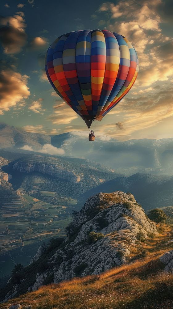 Photography of hot air balloon landscape mountain aircraft.