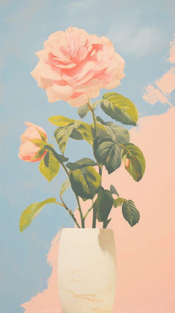 Rose in vase art painting flower.