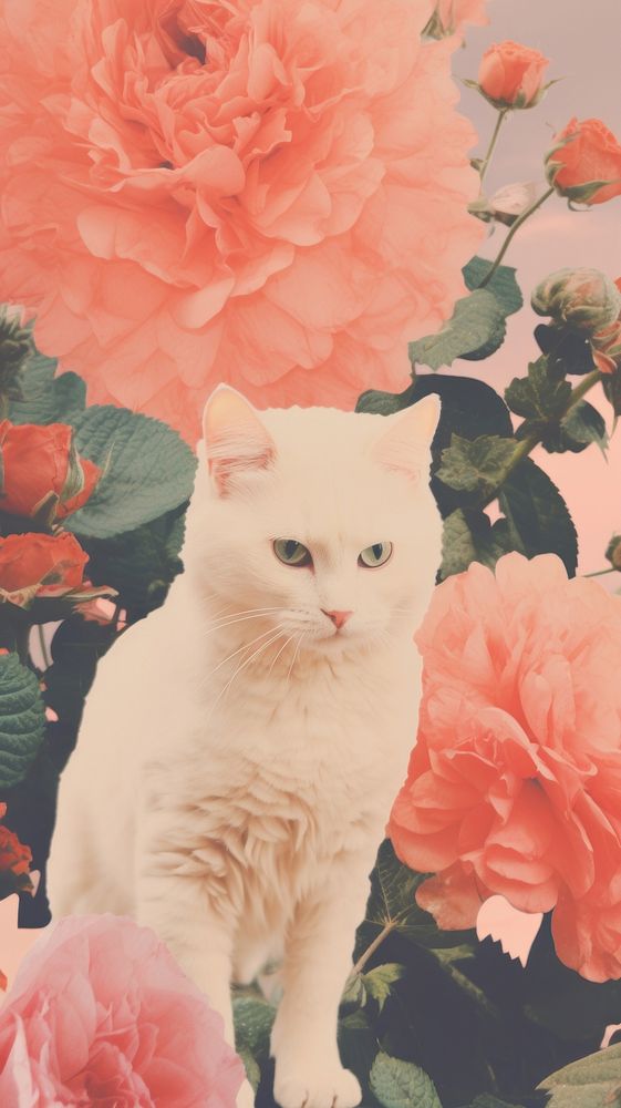 Rose with cat portrait animal mammal.