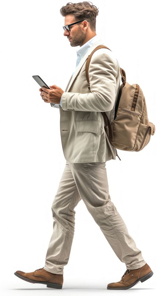Business man walking backpack standing carrying.