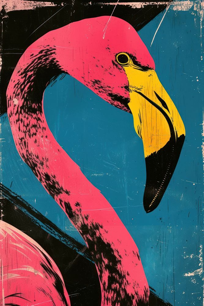 Silkscreen of a flamingo art painting animal.