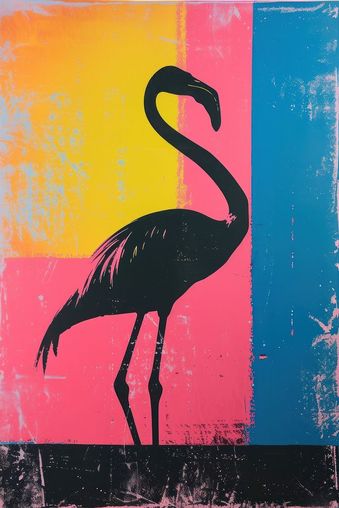 Silkscreen of a flamingo art wildlife animal.