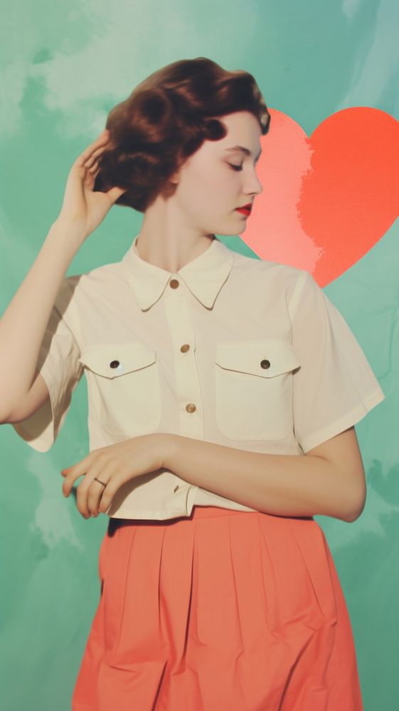 Women with heart portrait sleeve blouse.