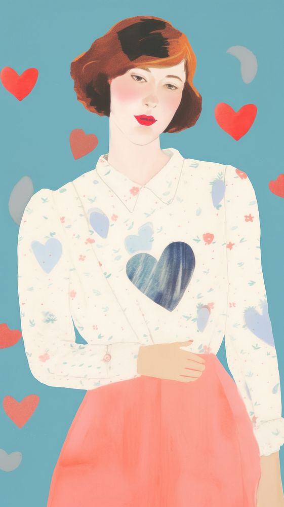 Women illustration with heart portrait adult dress.