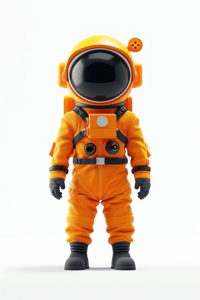 Orange suit astronaut robot human white background.