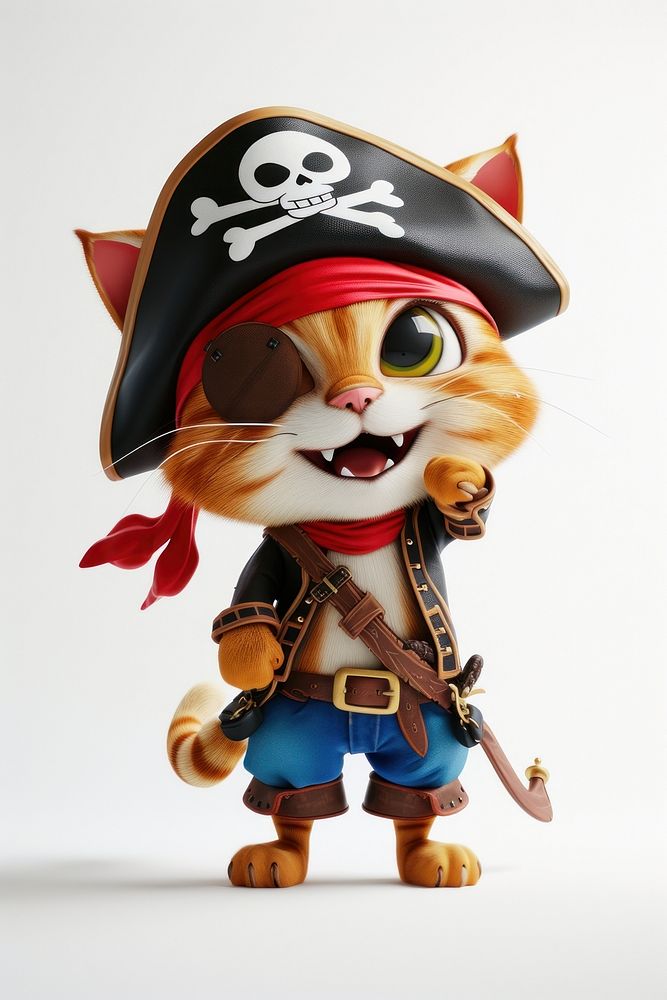 Cat in pirate outfit figurine human cute.