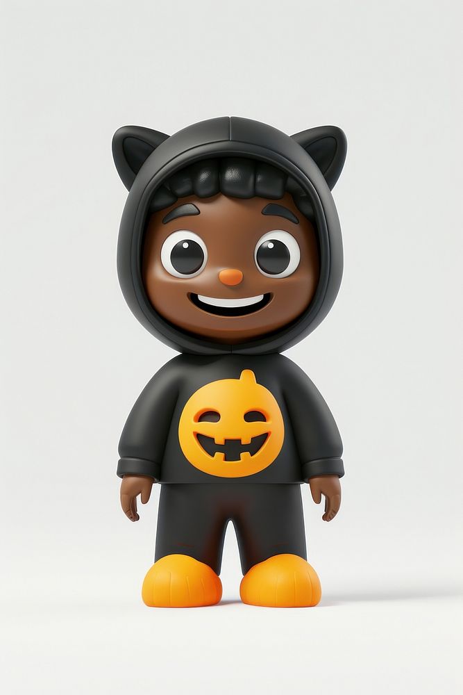 Black kid in halloween costume human cute toy.