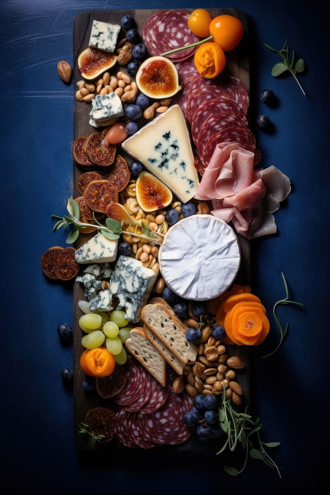 A charcuterie cheese board food ingredient vegetable.