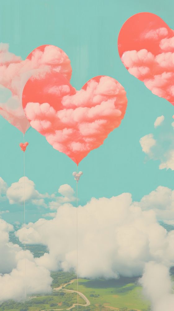 Heart balloons cloud tranquility creativity.