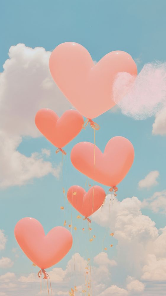 Heart balloons cloud tranquility celebration.