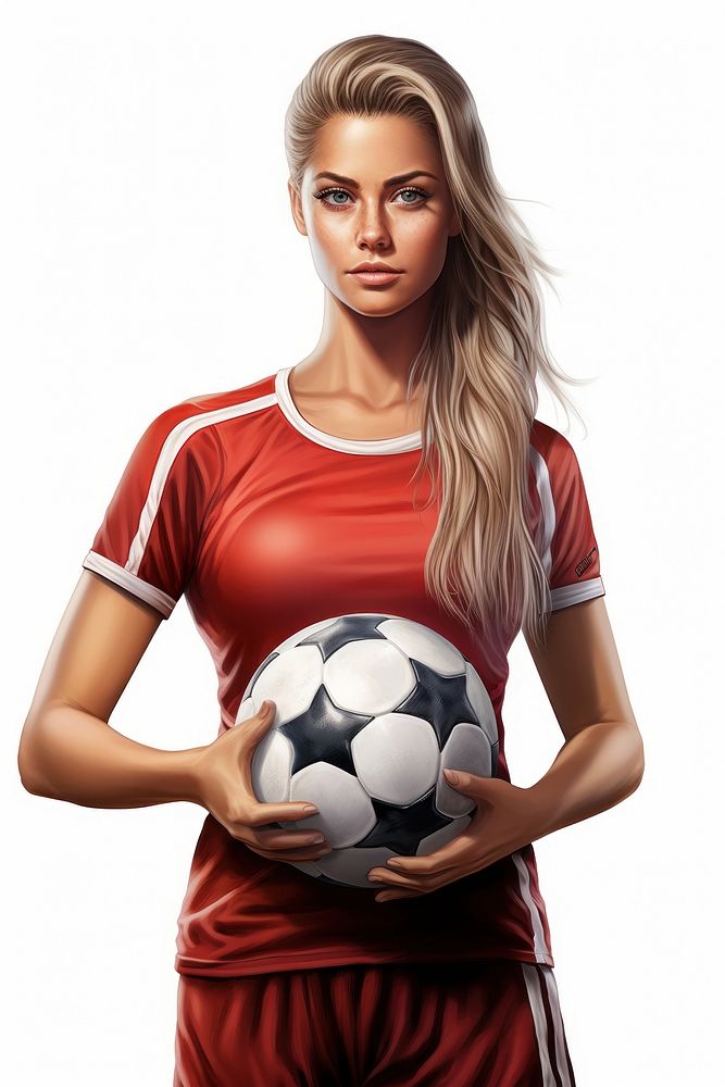 Female soccer player holding soccer ball standing with ball football sports adult.
