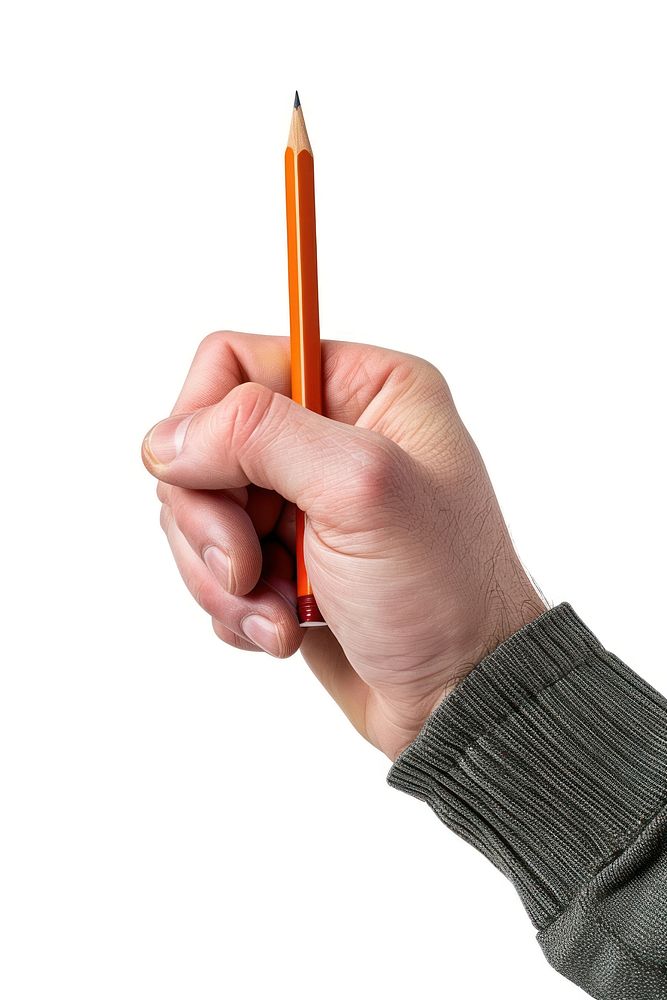 Man holding a pencil in a hand and writing white background activity eraser.