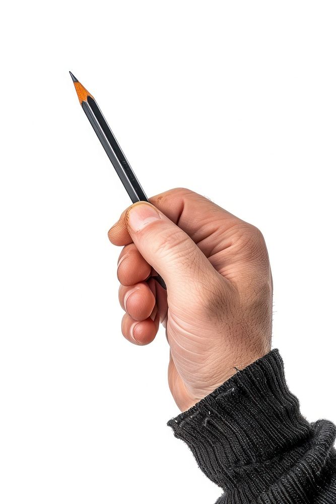 Man holding a pencil in a hand and writing white background activity finger.