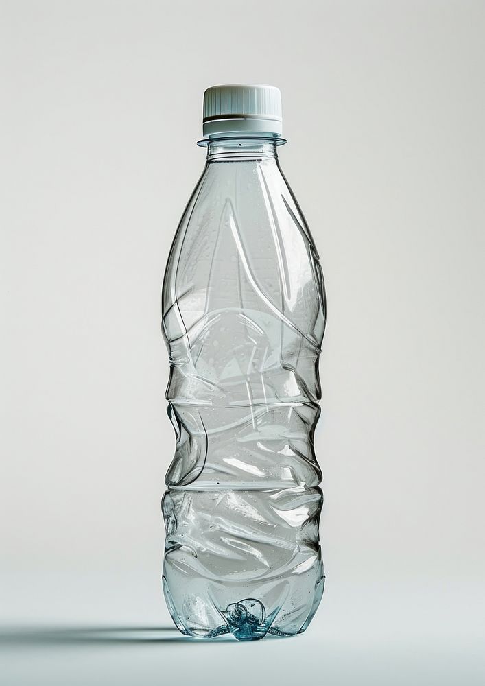 Empty bottle crushed plastic bottle refreshment drinkware container.