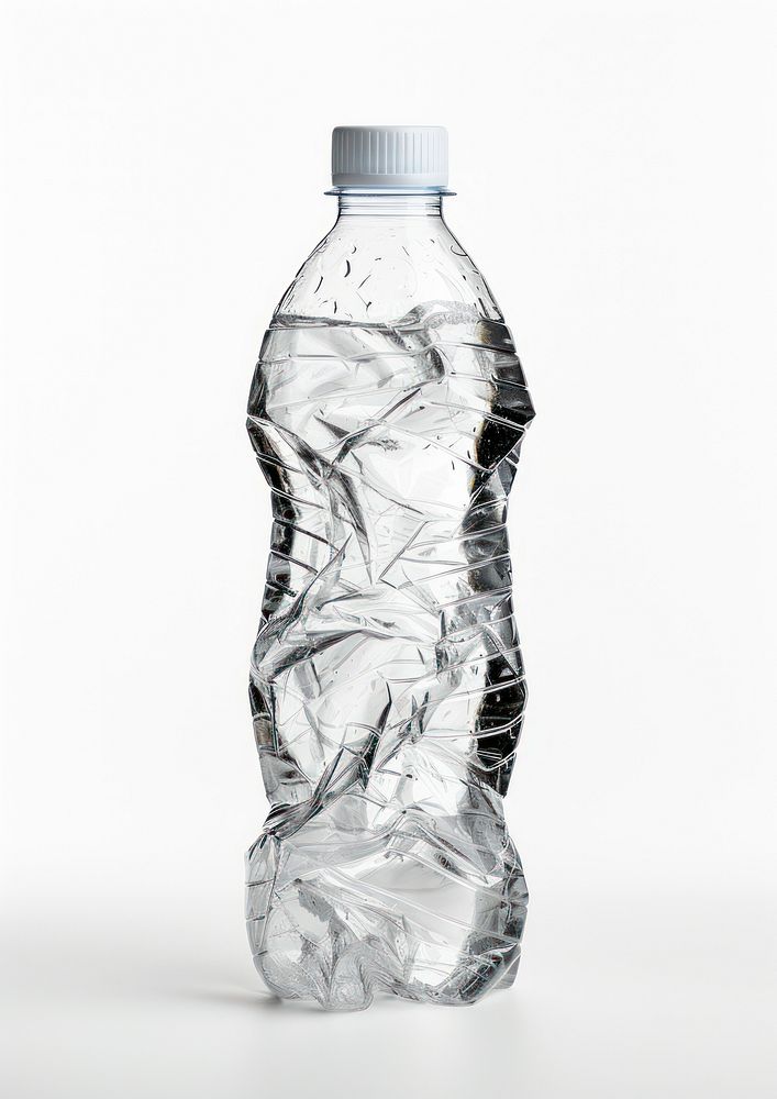 Empty crushed plastic bottle white background refreshment monochrome.