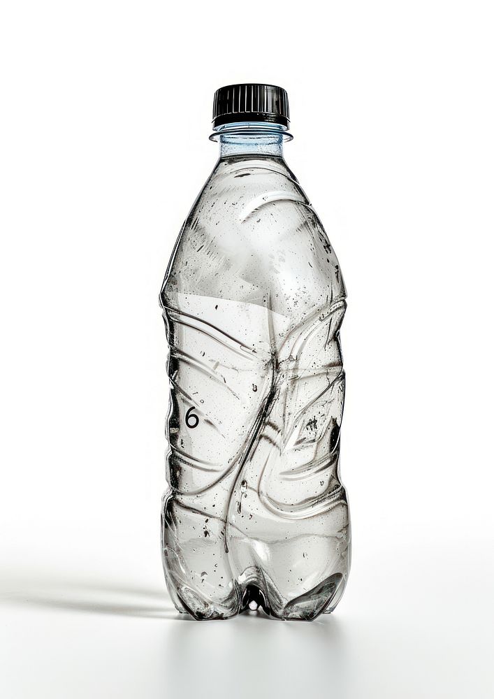 Empty crushed plastic bottle drink white background refreshment.