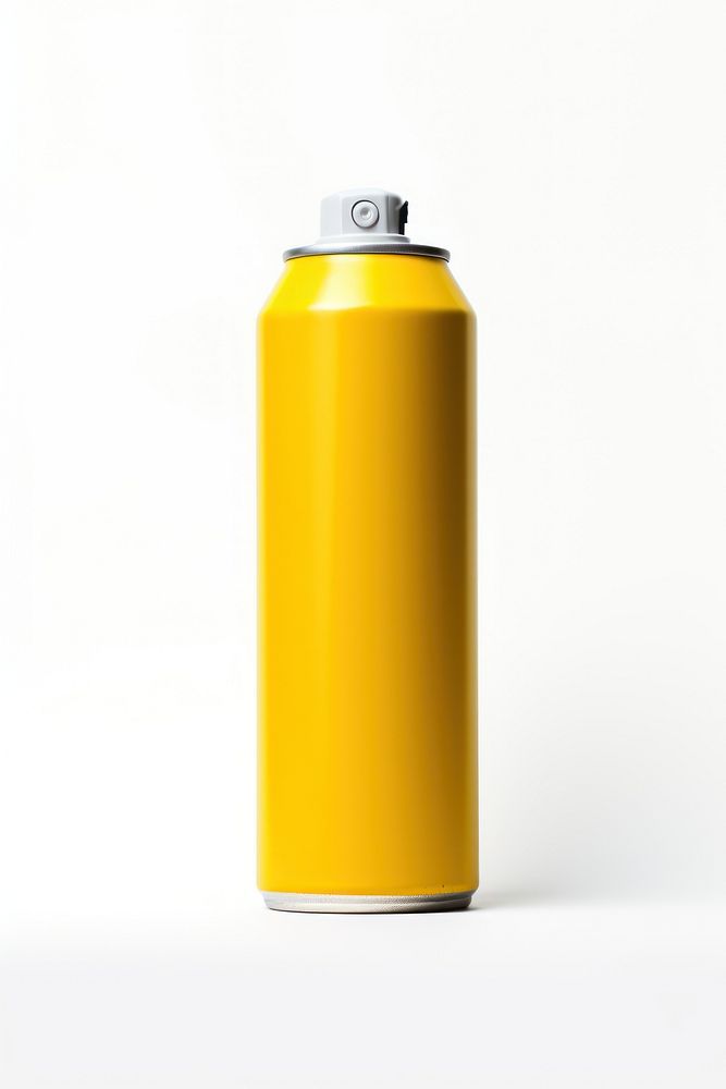 Spray Can bottle yellow white background.