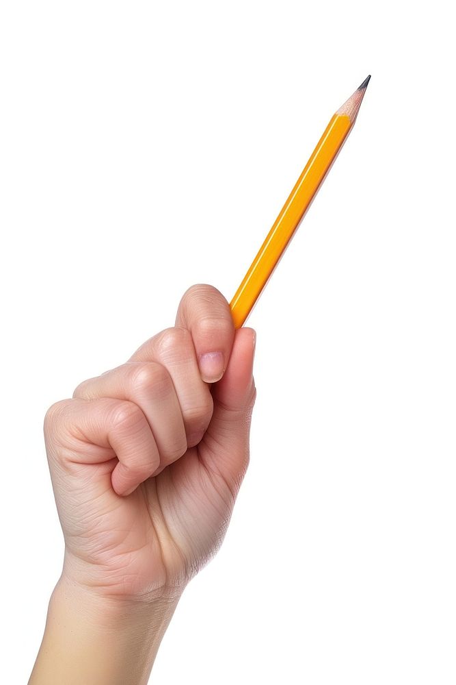 Pencil in hand white background holding writing.