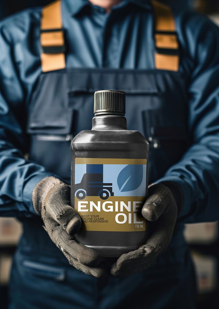 Man holding engine oil canister