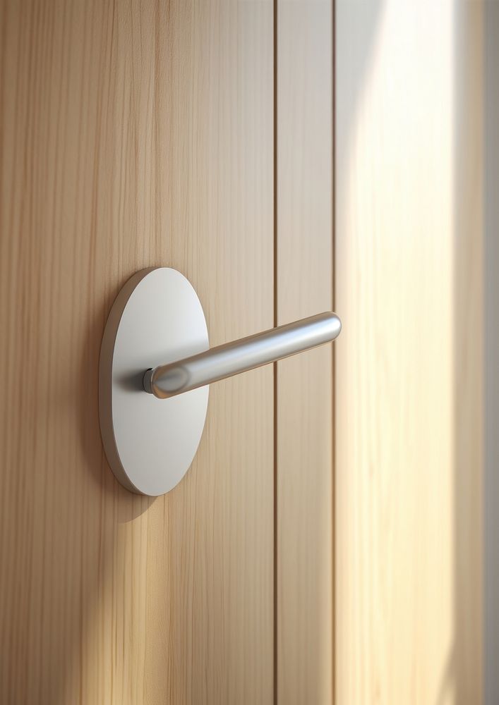 Hanger blank white label on a wooden door handle protection doorknob.