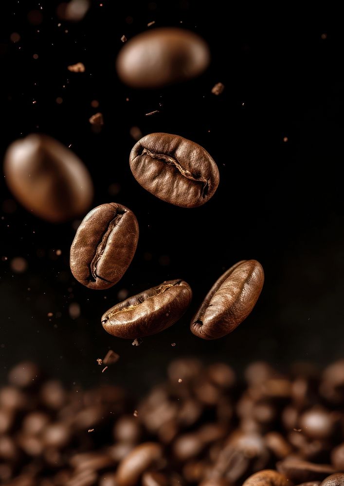 A coffee beans falling refreshment monochrome freshness.