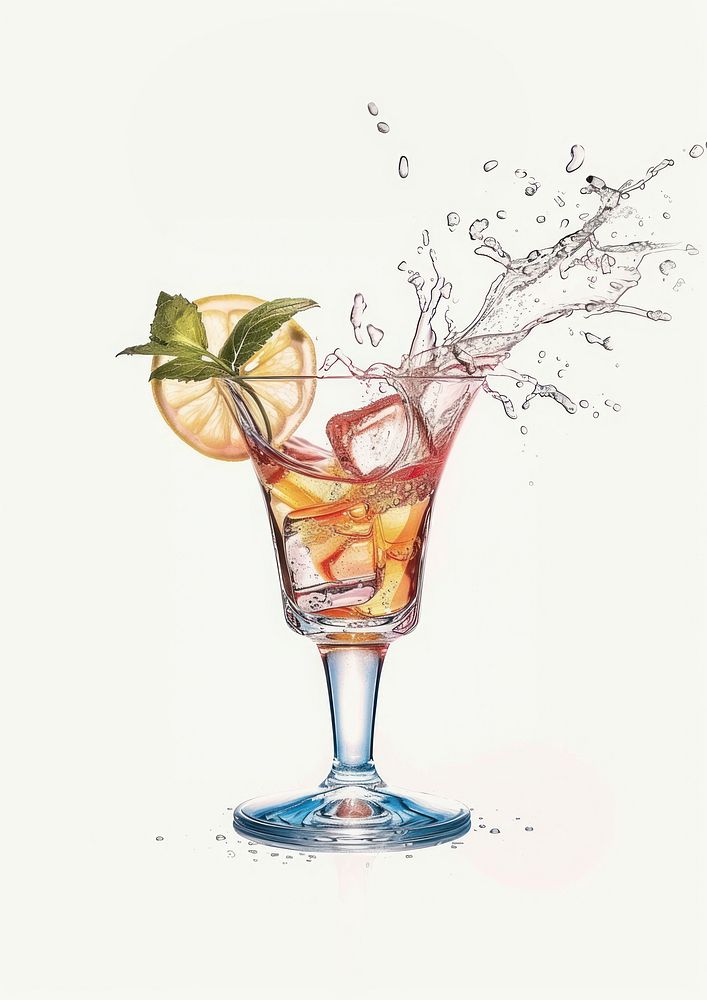 A fancy cocktail drink glass white background.
