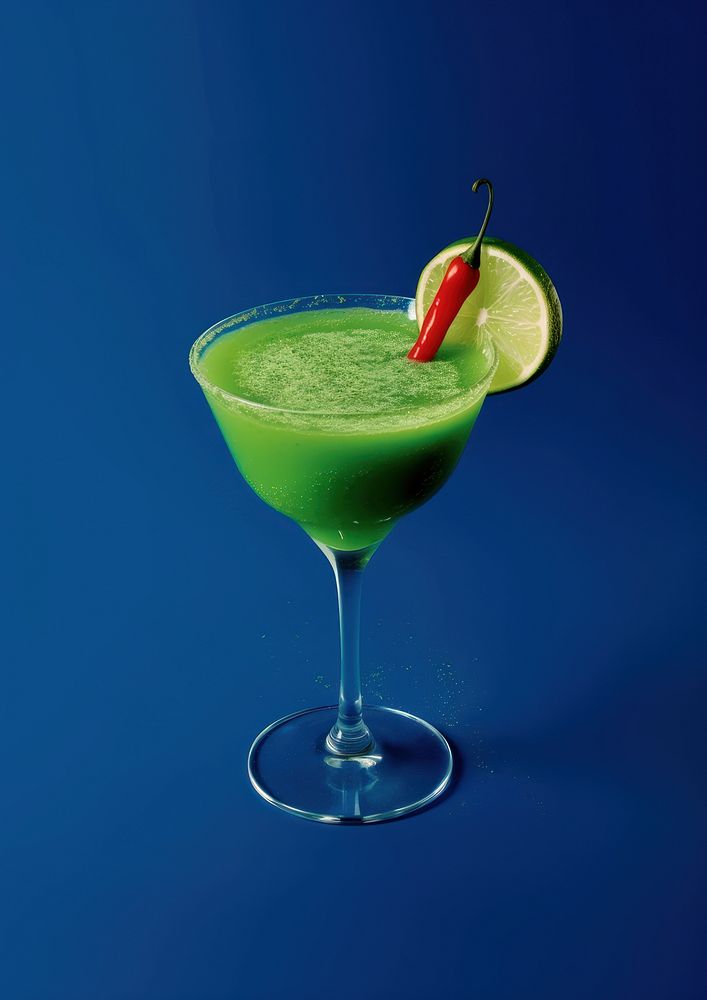 A green cocktail with a spice on top martini drink fruit.