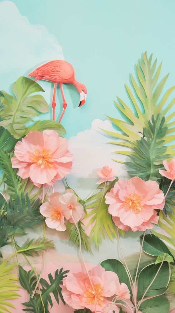 Summer tropical wallpaper flamingo painting.