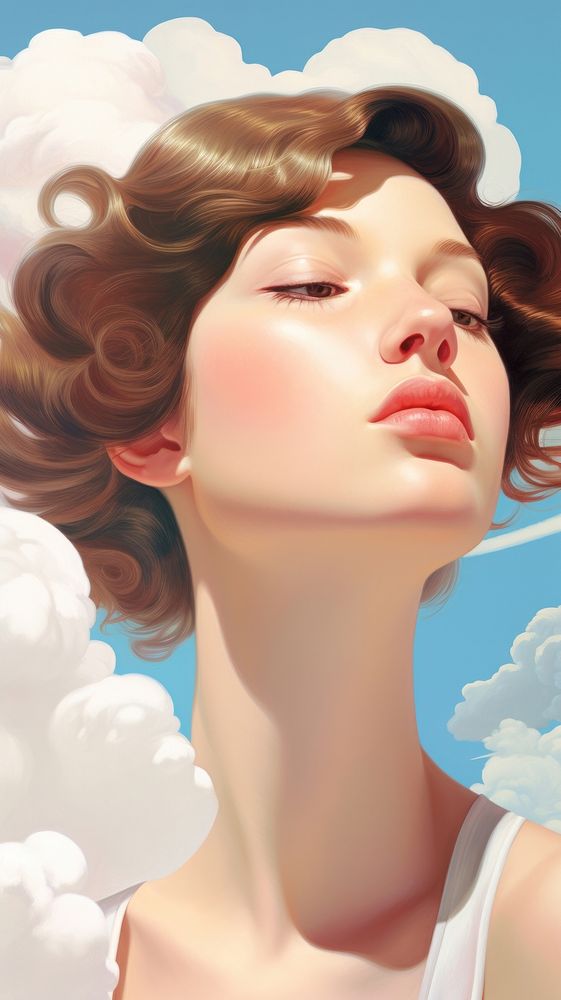 A woman with cloud over head portrait fantasy adult.