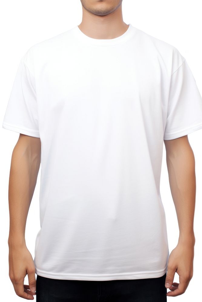 A photo of a oversized white t-shirt white background architecture midsection.