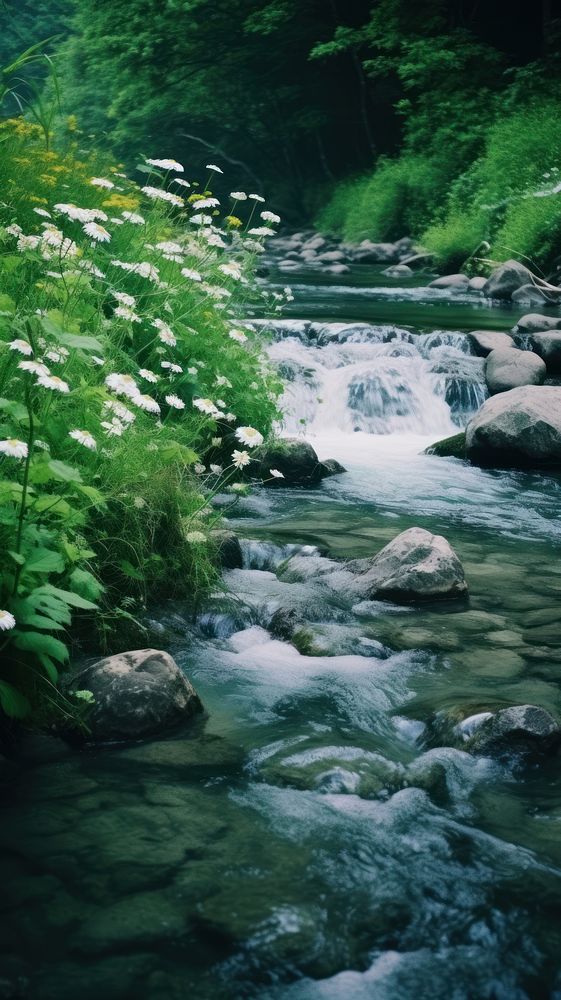 Summer wallpaper vegetation wilderness waterfall. | Premium Photo ...