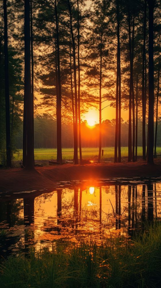 Sunset forest landscape sunlight outdoors woodland.