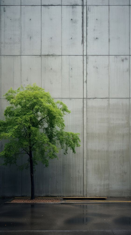 Large building wall in rainning outdoors architecture plant.