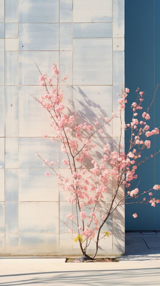 Large building wall in spring outdoors blossom flower.