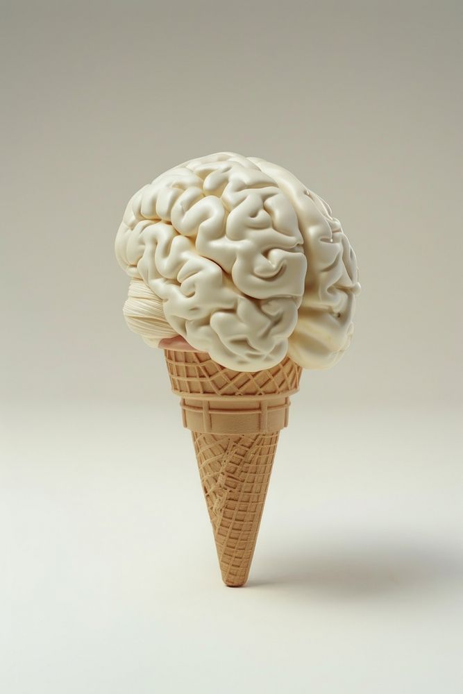 Brain ice cream cone dessert food freshness.