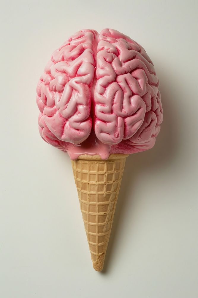 Brain ice cream cone dessert food pink.