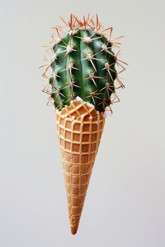 Cactus ice cream cone plant food white background.
