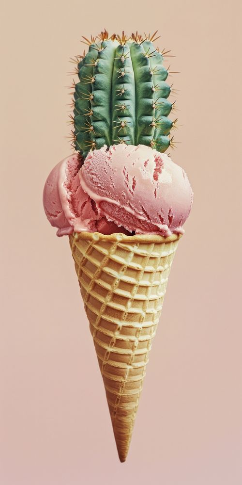 Cactus ice cream cone dessert plant food.