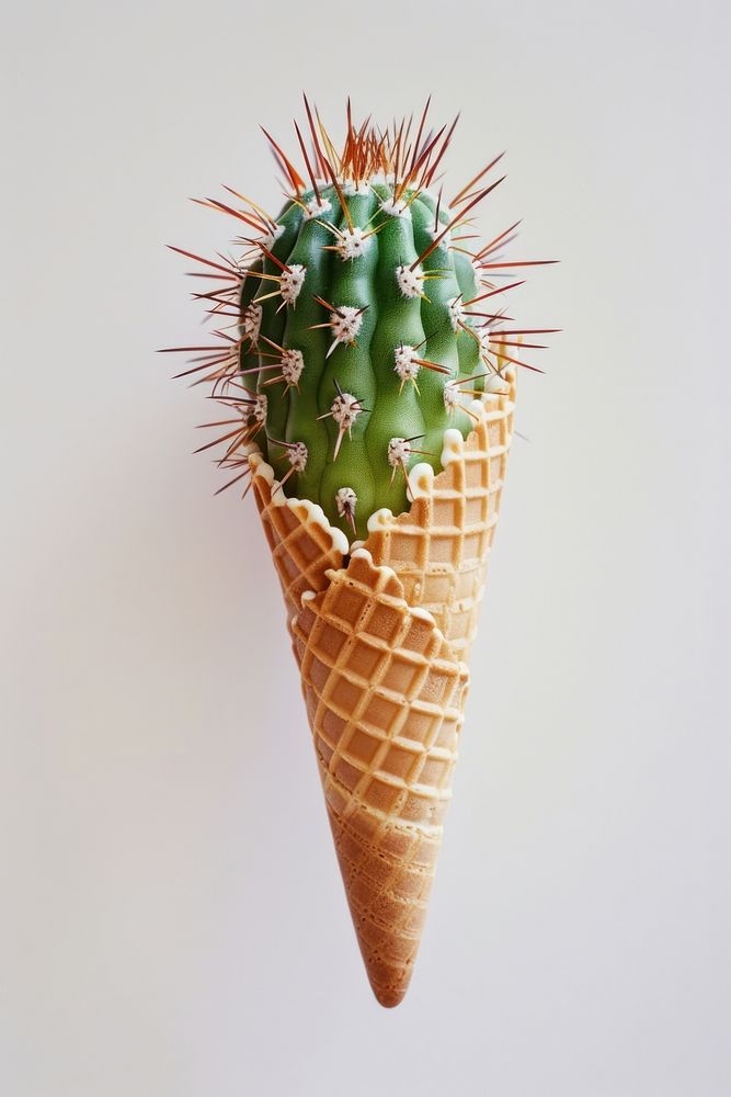 Cactus ice cream cone food white background freshness.