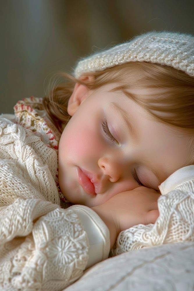 A beautiful sleeping baby girl portrait blanket comfortable.