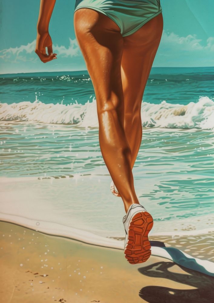 Jogging beach exercising sunlight.