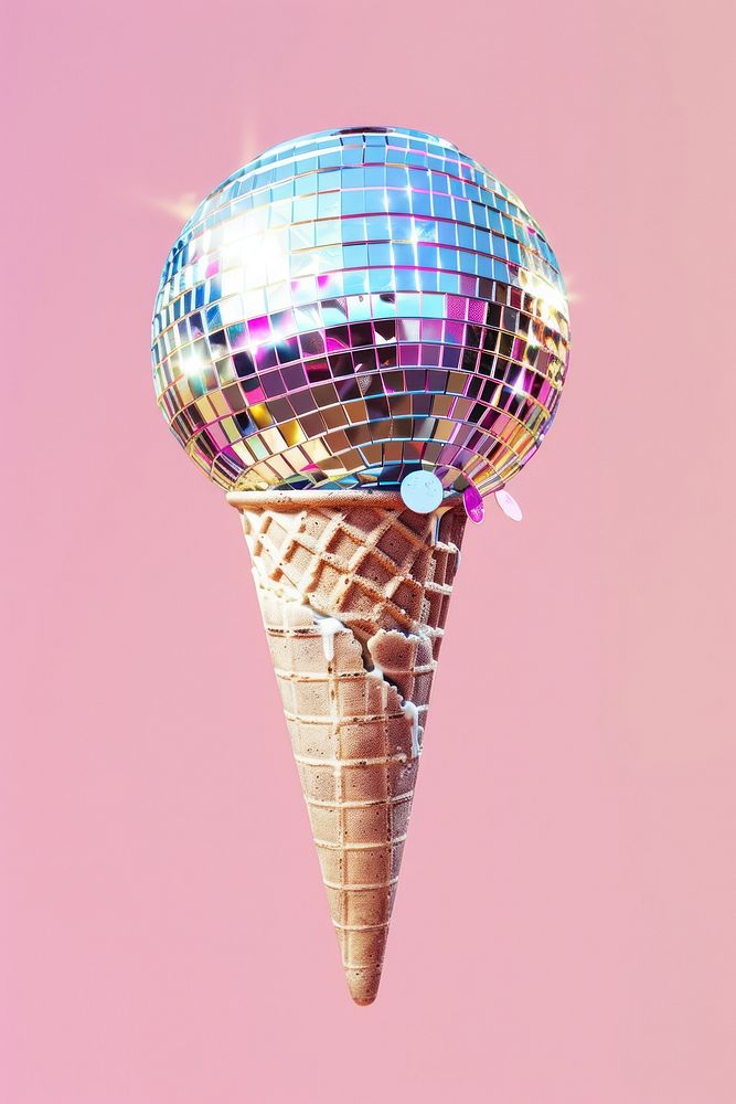 Disco ball ice cream cone disco ball pattern.