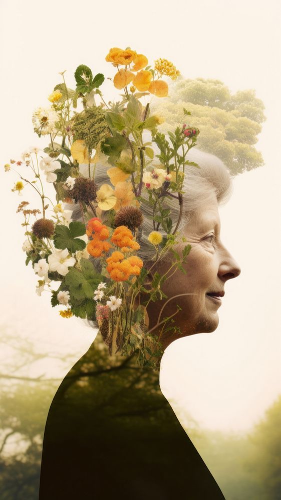 Photography of gardening senior woman wallpaper portrait flower plant.