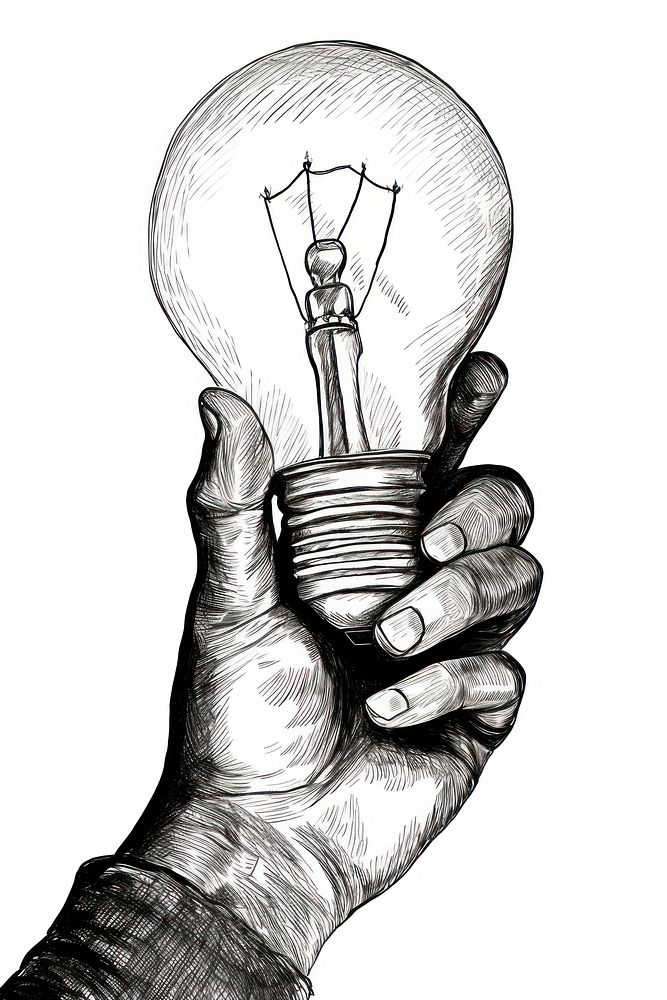 Person holding light bulb sketch lightbulb drawing.