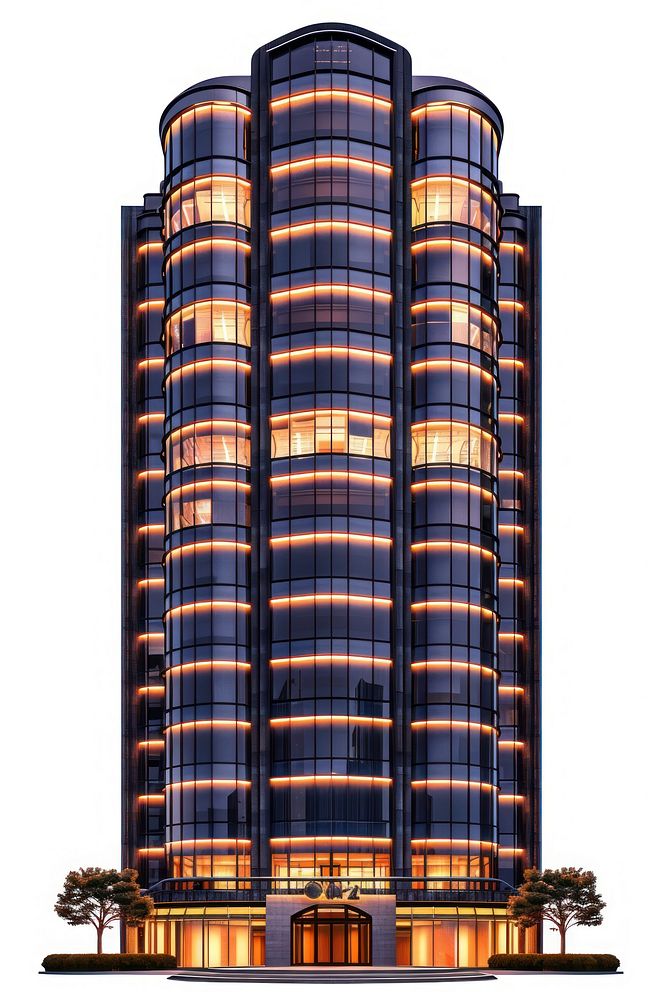 Exterior of highrise building at dusk architecture skyscraper tower.