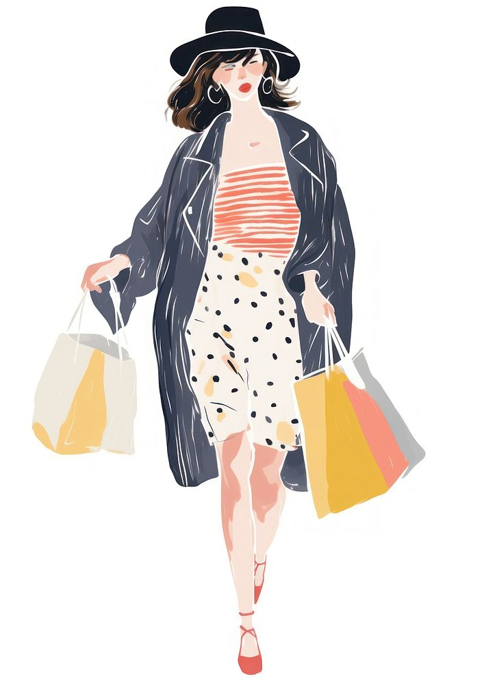 Abstract art woman walking shopping handbag adult.