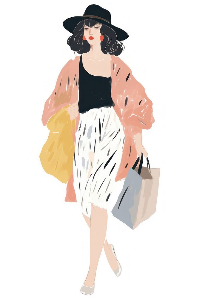 Abstract art woman walking shopping handbag adult.